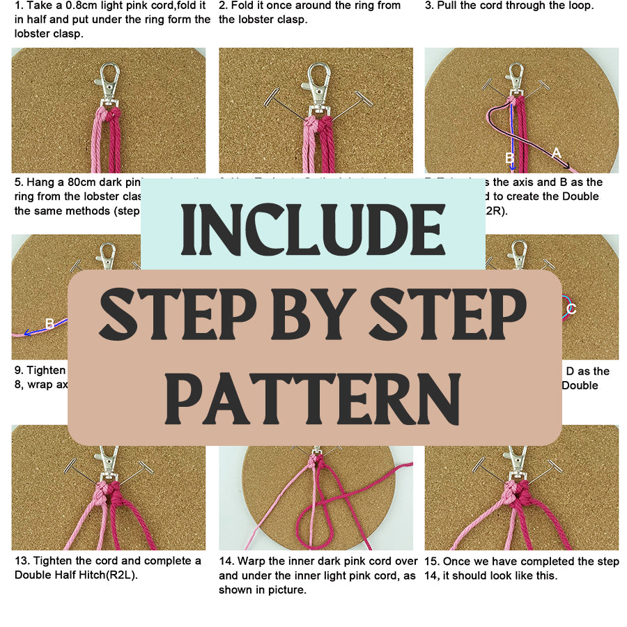 Macrame Keychain DIY Kit - Heart-Shaped Handmade Weaving Supplies with English Tutorial | Craft Set