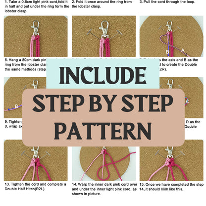 Macrame Keychain DIY Kit - Heart-Shaped Handmade Weaving Supplies with English Tutorial | Craft Set