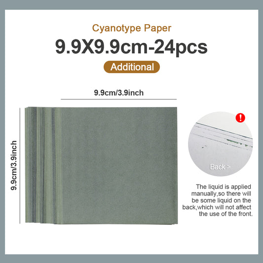 Square Cyanotype DIY Value Pack - 24 Sheets Sun Art Paper, Retro Printing/Mini Cyanotype Cards, For Beginners/Photography Lovers cyanotype set
