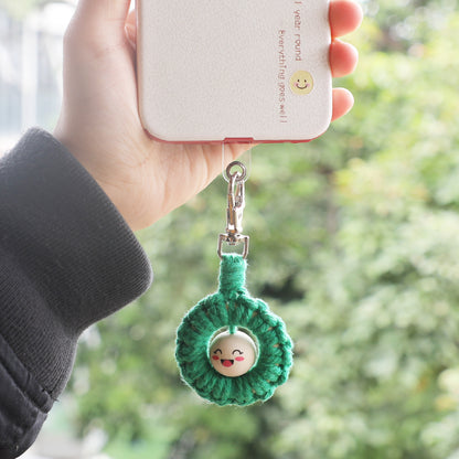 Macrame Kit: Wooden Bead Emoji Keychain Weaving Craft Material Pack. With Tutorial, Polyester Cord, Silver Lobster Clasp, 40mm Wooden Ring, Phone Clip. Beginner DIY (Keychain/Small Ornament)