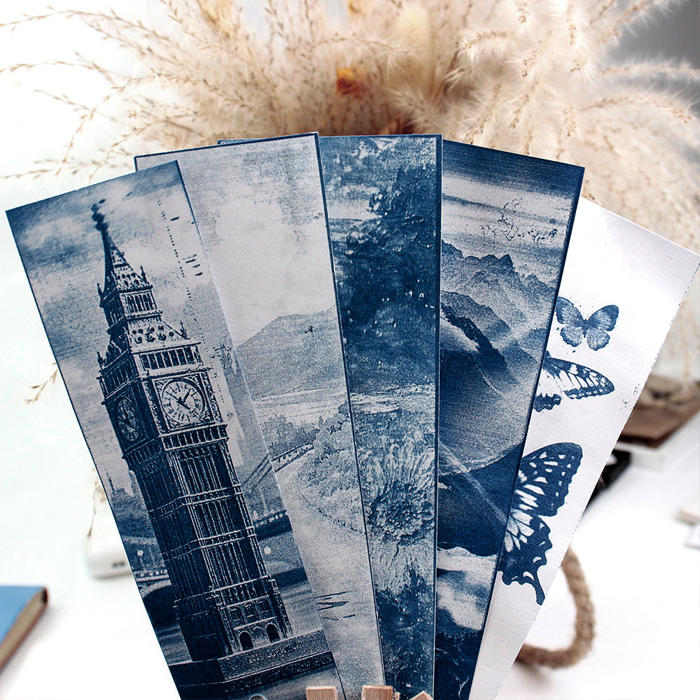 Handmade Cyanotype Bookmark Material Pack - 24 Sheets 414cm Light-Sensitive Cyanotype Paper + 24 Tassels, Sun Printing Paper Retro Photography, Homemade Bookmark Parent-Child Experience