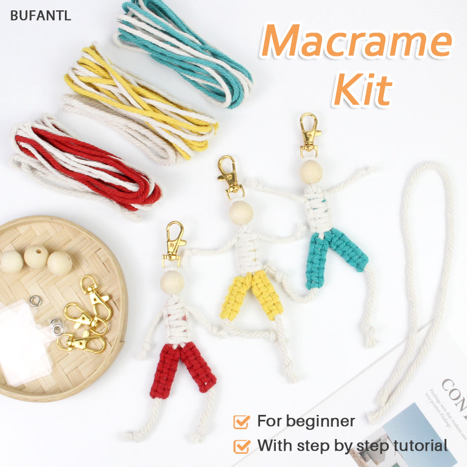 Macrame Kit: Boy-shaped Keychain Weaving Craft Material Package, including tutorials, complete materials, vivid and lifelike, multiple colors available. Keychain, small accessory, creative gift, suitable for beginners and DIY enthusiasts.