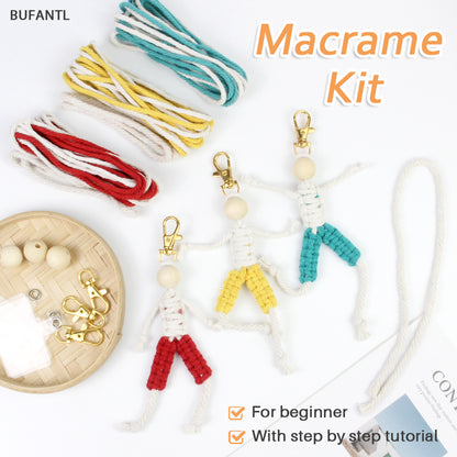 Macrame Kit: Boy-shaped Keychain Weaving Craft Material Package, including tutorials, complete materials, vivid and lifelike, multiple colors available. Keychain, small accessory, creative gift, suitable for beginners and DIY enthusiasts.