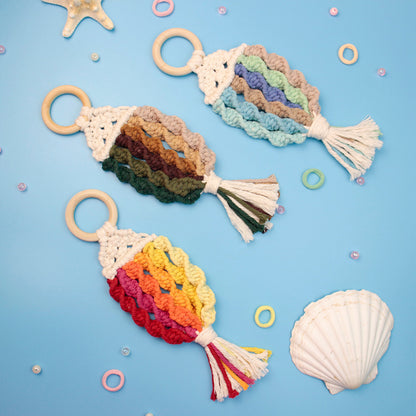 Macrame Kit Nautical Fish Charm Weaving Kit | 6-Color Gradient/Contrast | Bedroom/Living Room Decor | Beginner-Friendly