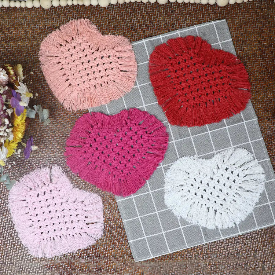 Macrame Kit for Beginners, Boho Heart Coaster DIY Kit, Table Home Decor Gift