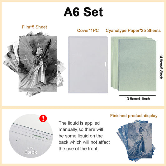 A6 Religious Cyanotype Paper 25-Sheet Kit Cyanotype Set Sun Art Paper Vintage Printing Full-Set Patterns (Man/Woman/Temple) For Creative DIY/Faith Gifting