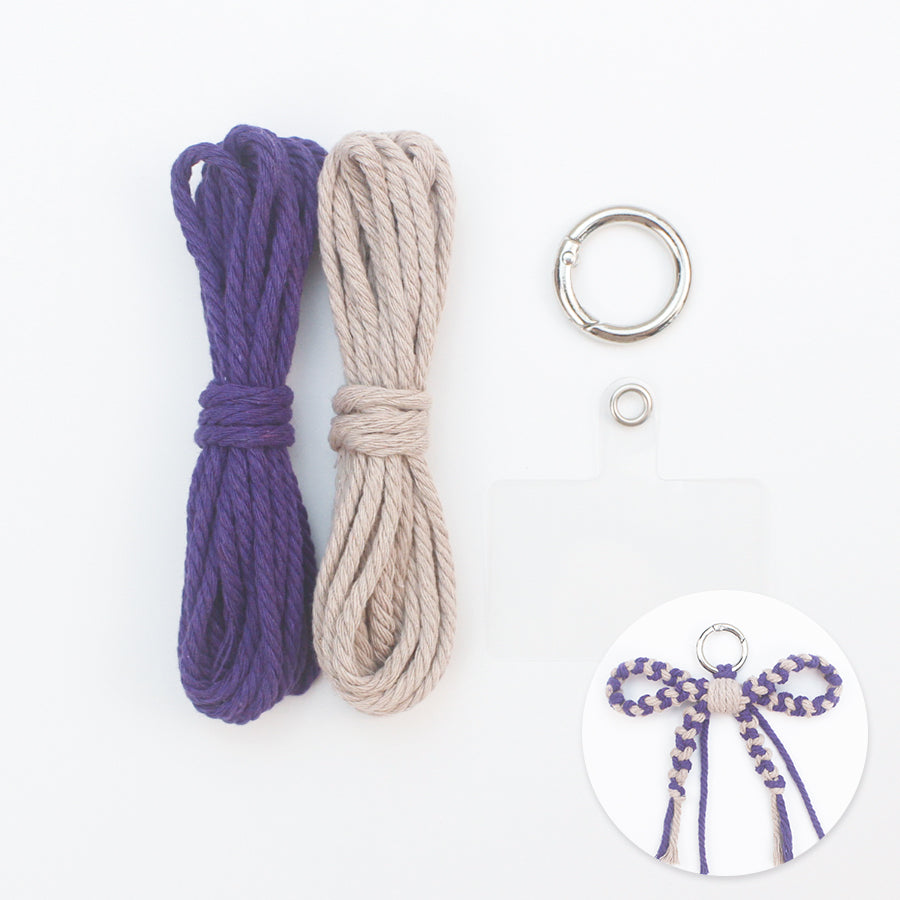 Bow Keychain Weaving Craft Material Pack Macrame Kit - High-quality Polyester Rope (2 meters each in 2 colors) with Tutorial, Key Ring with Spring Clasp, Phone Clip, Bohemian Style, Beginner-friendly