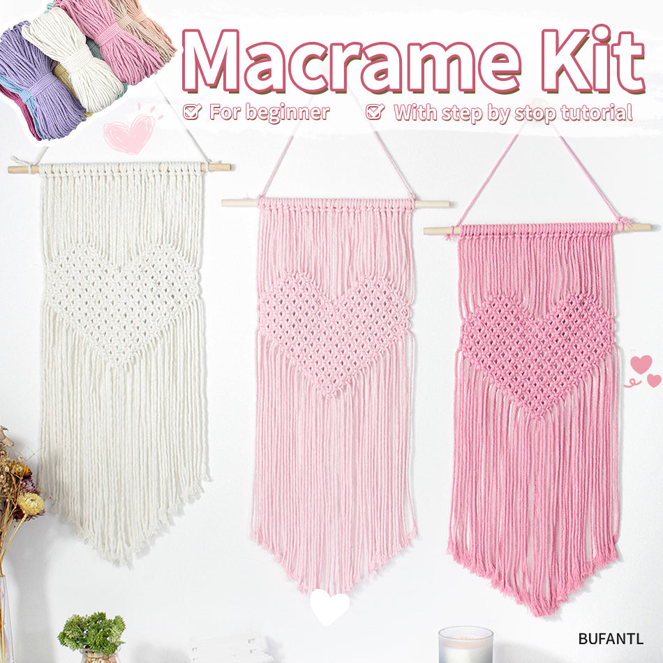 Macrame Kit Big Love Tapestry Weaving Kit | Flowing Fringes | Multi-Color Option | Valentine's Day DIY Gift | Beginner-Friendly/Living Room Decor