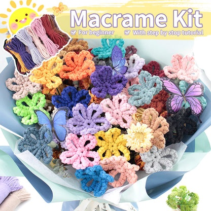 Handmade Flower Macrame DIY Kit - All-in-One Weaving Supplies with English Tutorial | Craft Set