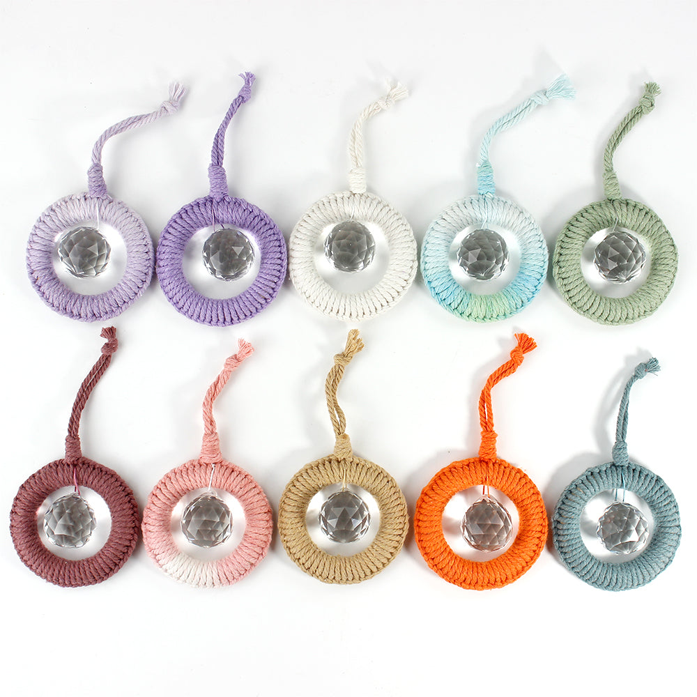 1 Set Round Crystal Car Hanging DIY Weaving Kit | Polyester Fiber Beginner-Friendly Shining Car & Home Decoration