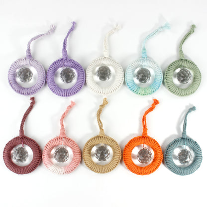 1 Set Round Crystal Car Hanging DIY Weaving Kit | Polyester Fiber Beginner-Friendly Shining Car & Home Decoration