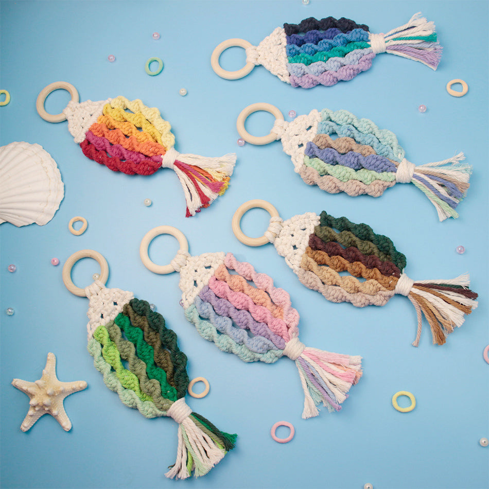 Macrame Kit Nautical Fish Charm Weaving Kit | 6-Color Gradient/Contrast | Bedroom/Living Room Decor | Beginner-Friendly
