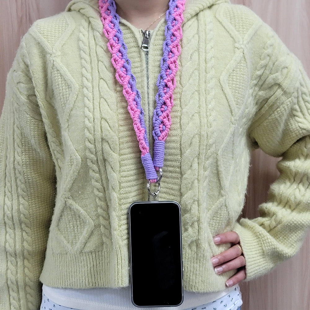 Macrame Kit Diagonal Curl Knot Phone Lanyard/Keychain Kit | Dopamine Contrast Colors | Camera Strap/Bag Strap | Beginner-Friendly