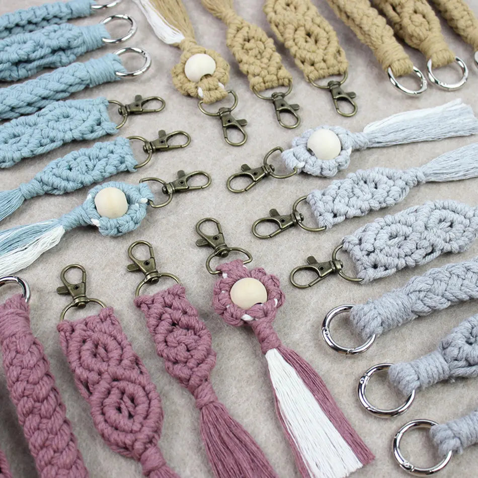 Macrame Kit for Beginners, Boho 6‑Pcs Keychain DIY Kit, Mixed‑Style Handmade Gift