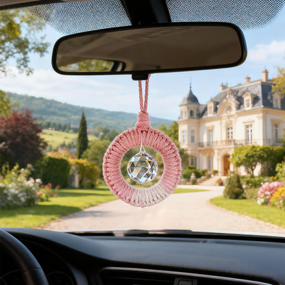 1 Set Round Crystal Car Hanging DIY Weaving Kit | Polyester Fiber Beginner-Friendly Shining Car & Home Decoration
