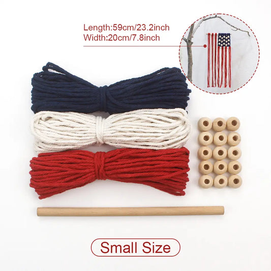 Macrame Kit for Beginners, Boho 2‑Size American Flag DIY Kit, Vintage Independence Day Decor