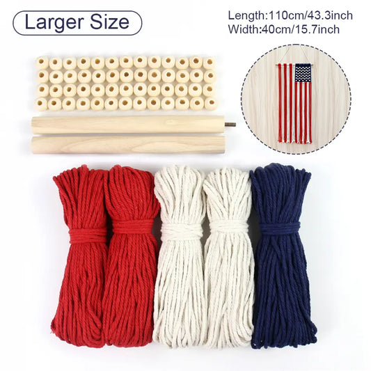 Macrame Kit for Beginners, Boho 2‑Size American Flag DIY Kit, Vintage Independence Day Decor