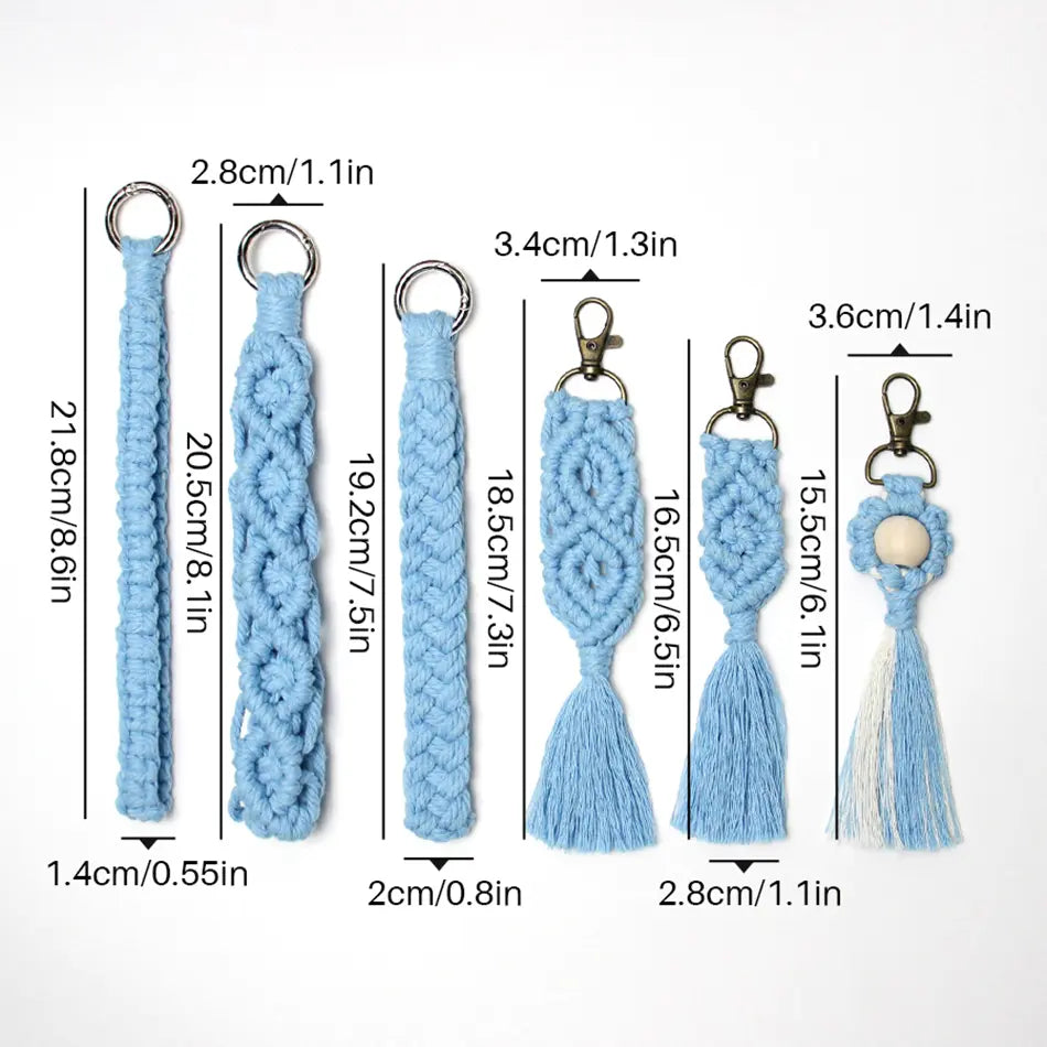 Macrame Kit for Beginners, Boho 6‑Pcs Keychain DIY Kit, Mixed‑Style Handmade Gift