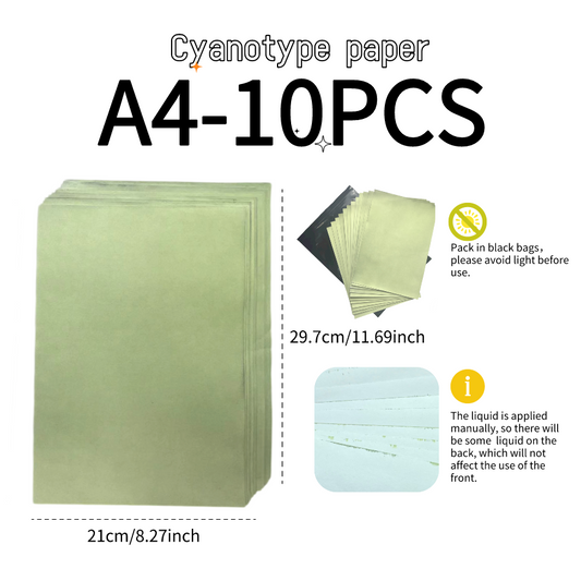 A4 Cyanotype Paper Refill (10 Sheets) Sun Printing DIY Kit Cyanotype Set Vintage Printing Craft Supplies Explore Sun Photography Mystery For Large Artworks