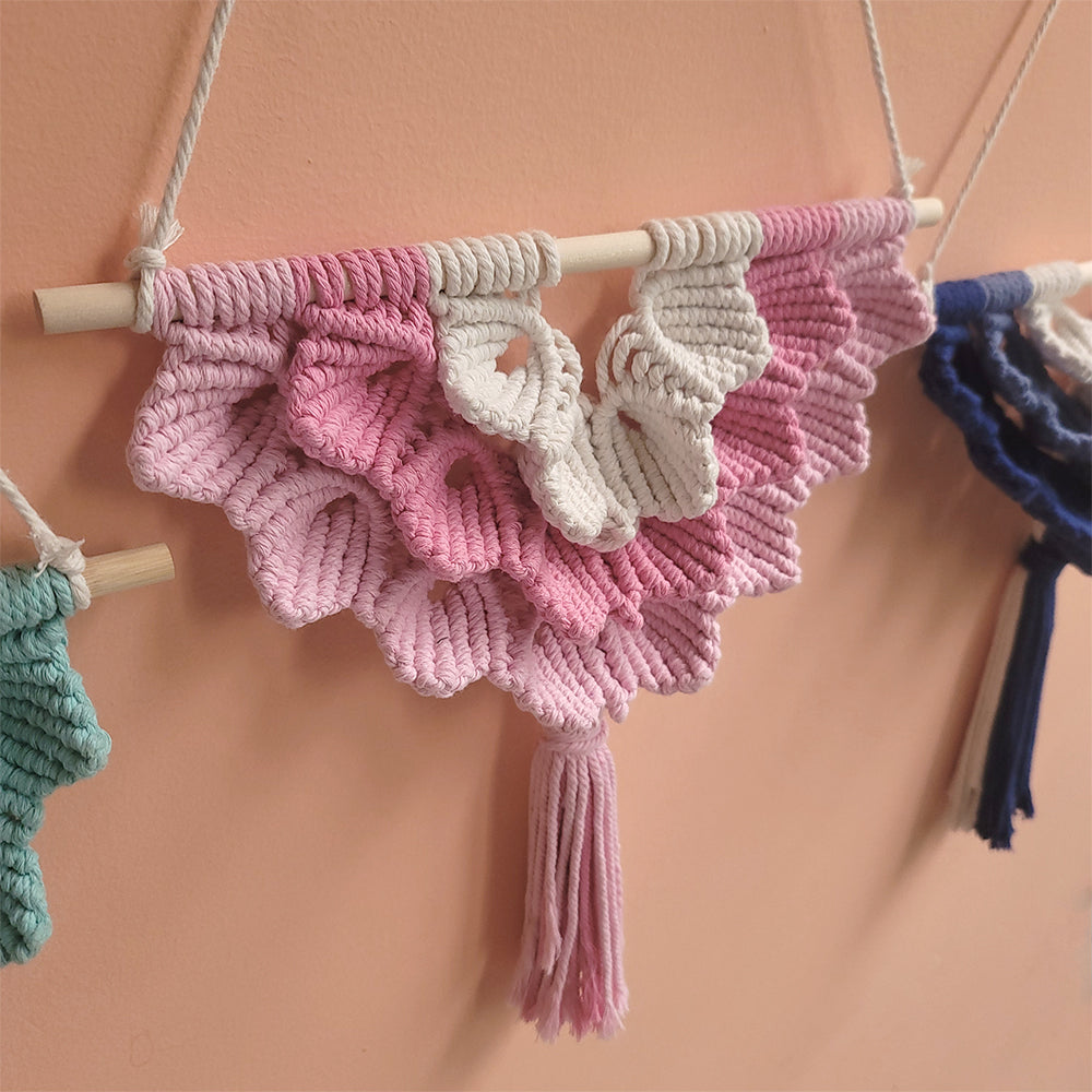 Macrame Kit Shell Tapestry Weaving Kit | 3-Color 3-Layer Gradient | Shell Links | Bedroom/Living Room Decor | Beginner-Friendly