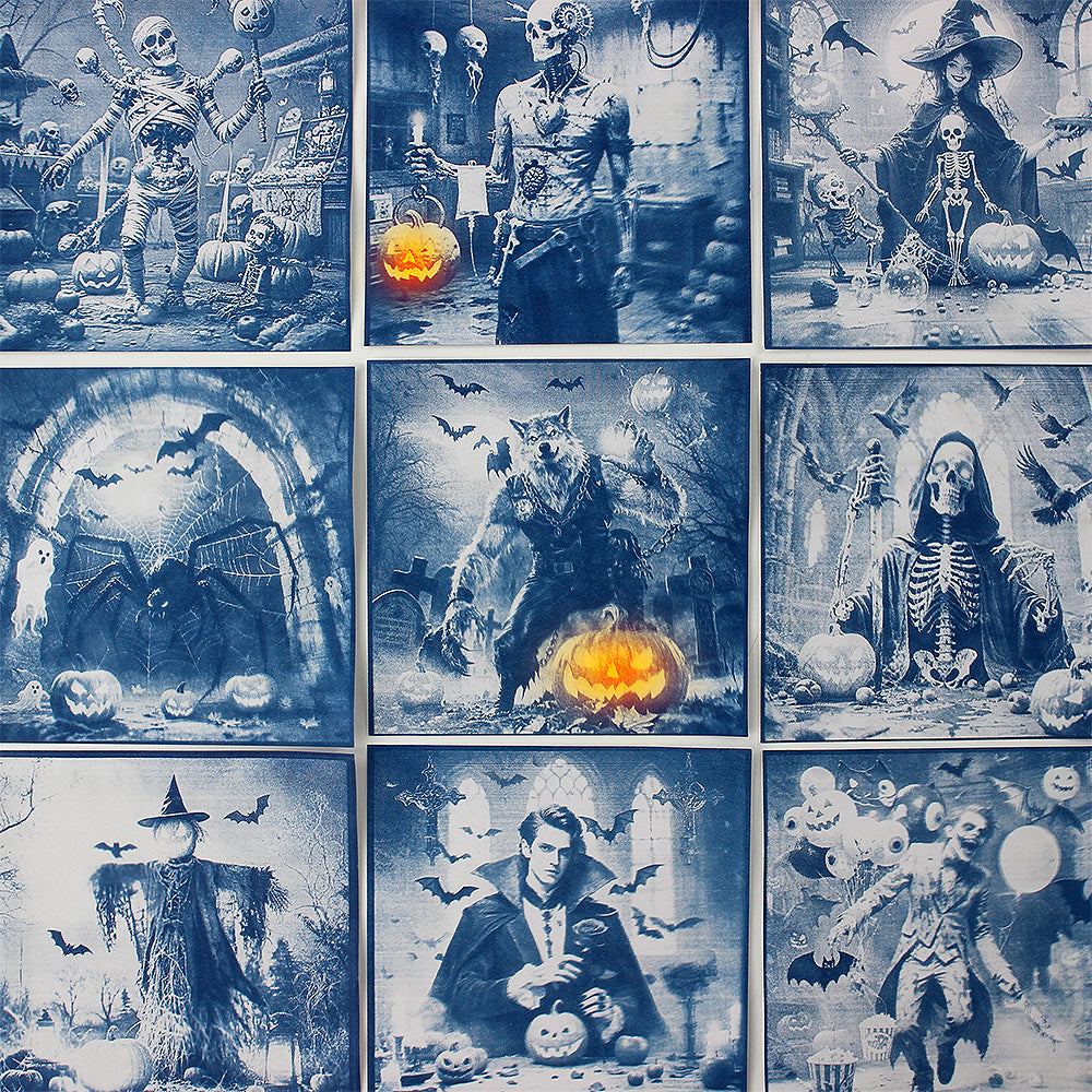 Halloween Cyanotype DIY Big Kit - 45 Sheets Sun Art Paper + 9 Halloween Films, Retro Printing/Mini Cyanotype Cards, For Beginners cyanotype set