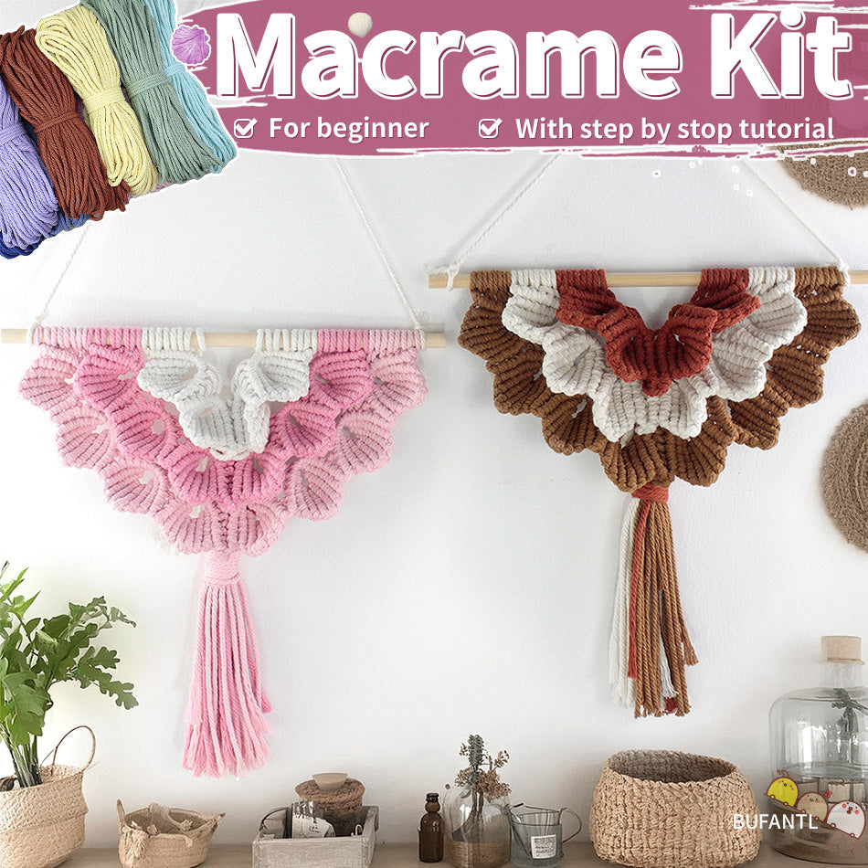 Macrame Kit Shell Tapestry Weaving Kit | 3-Color 3-Layer Gradient | Shell Links | Bedroom/Living Room Decor | Beginner-Friendly