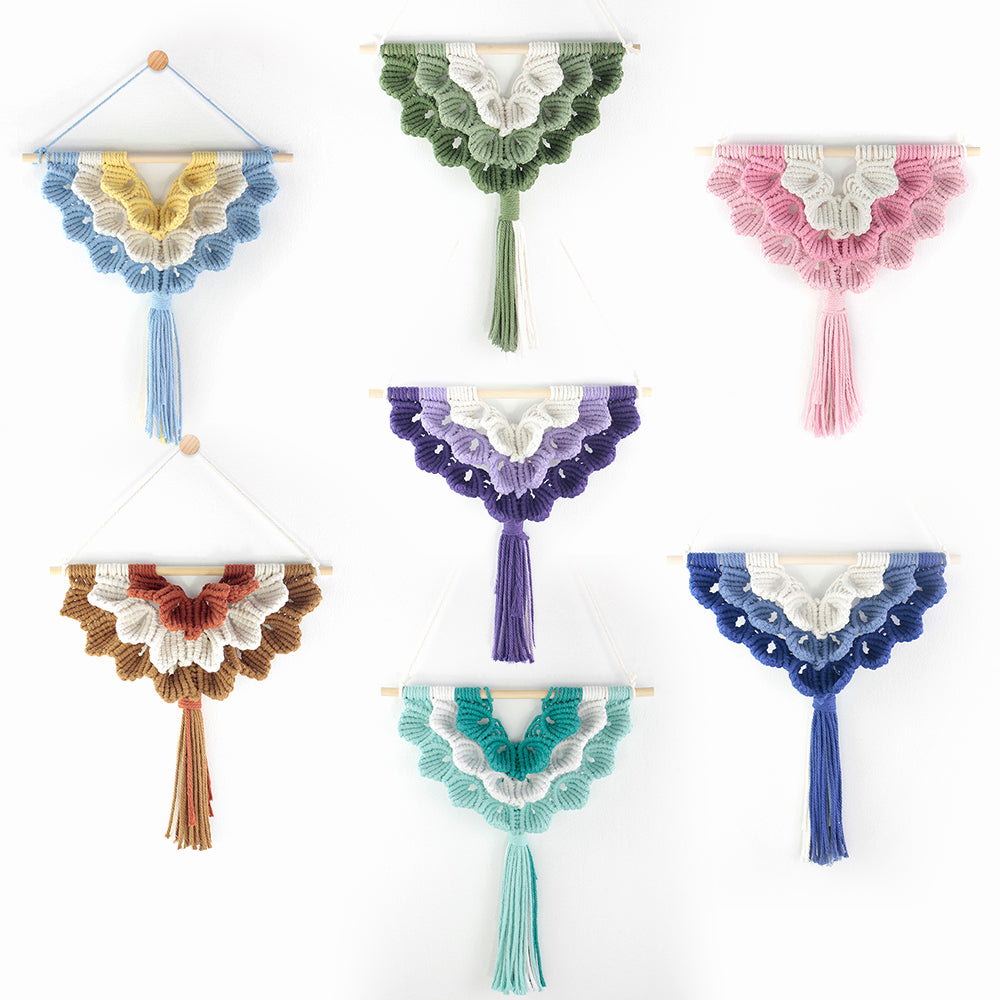 Macrame Kit Shell Tapestry Weaving Kit | 3-Color 3-Layer Gradient | Shell Links | Bedroom/Living Room Decor | Beginner-Friendly