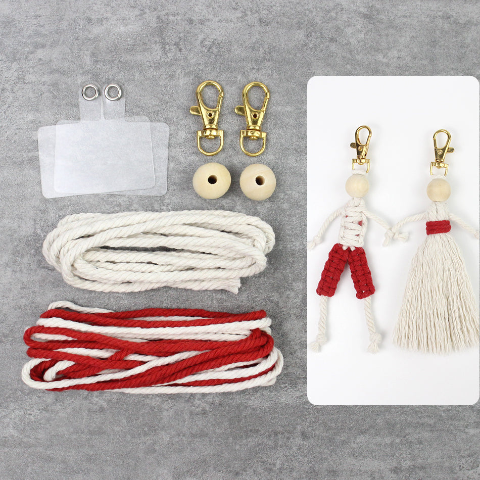 Macrame Kit Boy & Girl Handmade Weaving Keychain Set Movable Limbs, Fringe Skirt | Valentine's Day Gift, Beginner-Friendly