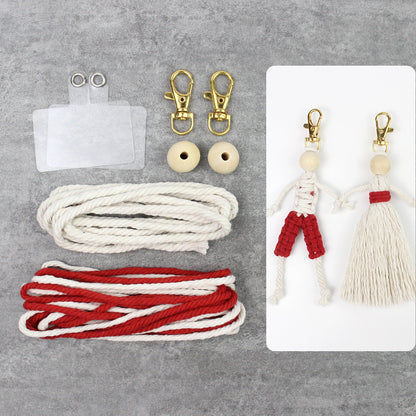 Macrame Kit Boy & Girl Handmade Weaving Keychain Set Movable Limbs, Fringe Skirt | Valentine's Day Gift, Beginner-Friendly