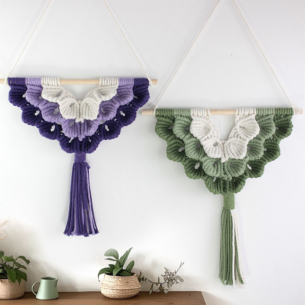 Macrame Kit Shell Tapestry Weaving Kit | 3-Color 3-Layer Gradient | Shell Links | Bedroom/Living Room Decor | Beginner-Friendly