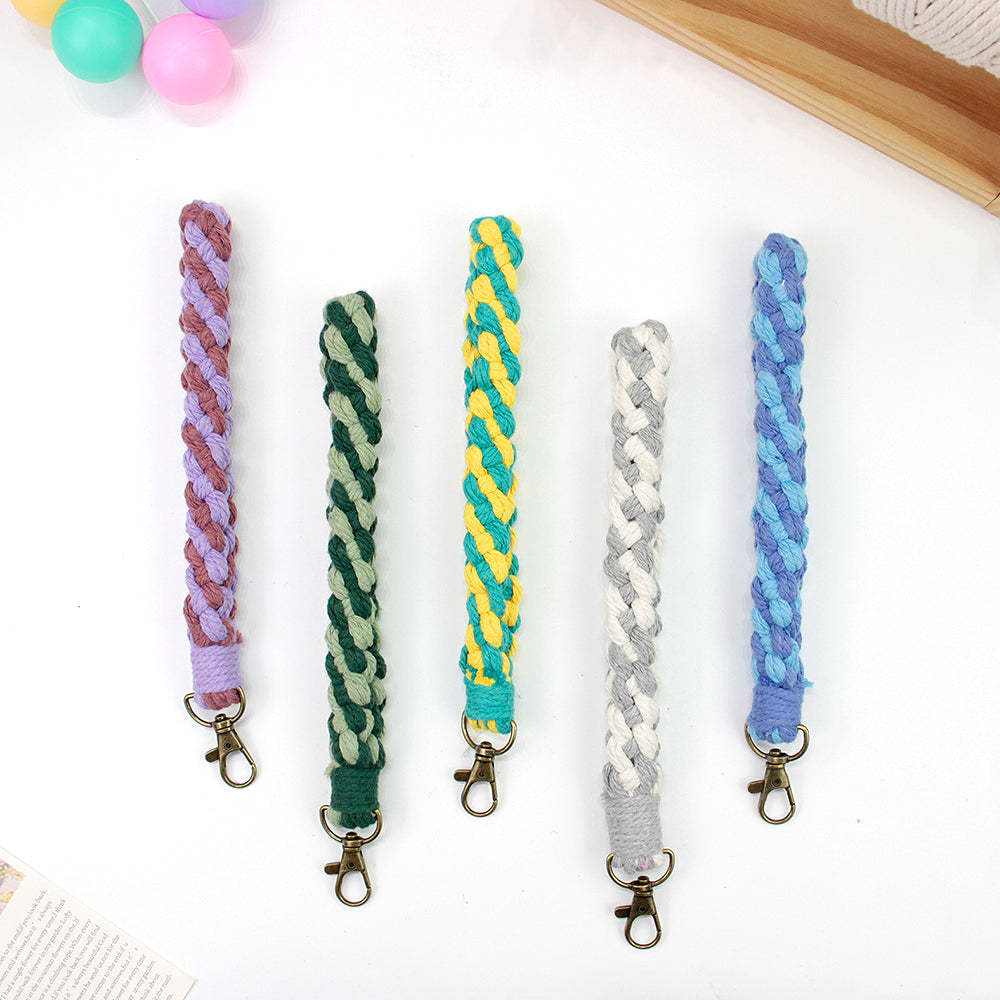 Macrame Kit Diagonal Half-Knot Keychain Weaving Kit | Multi-Colors (Gradient/Contrast) | 2-Color Wrapping | Wristband/Anti-Lost Strap | Beginner-Friendly