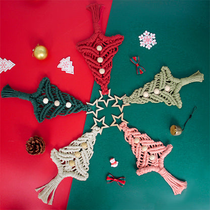 Beginner-Friendly DIY Wooden Bead Christmas Tree Macrame Kit - Holiday Decoration Pendant, Home & Car Christmas Ornament