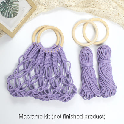 Macrame Kit Hollow Bag Weaving Kit | Dopamine Colors | Wooden Ring Handle | Commute/Outing Use | Beginner-Friendly