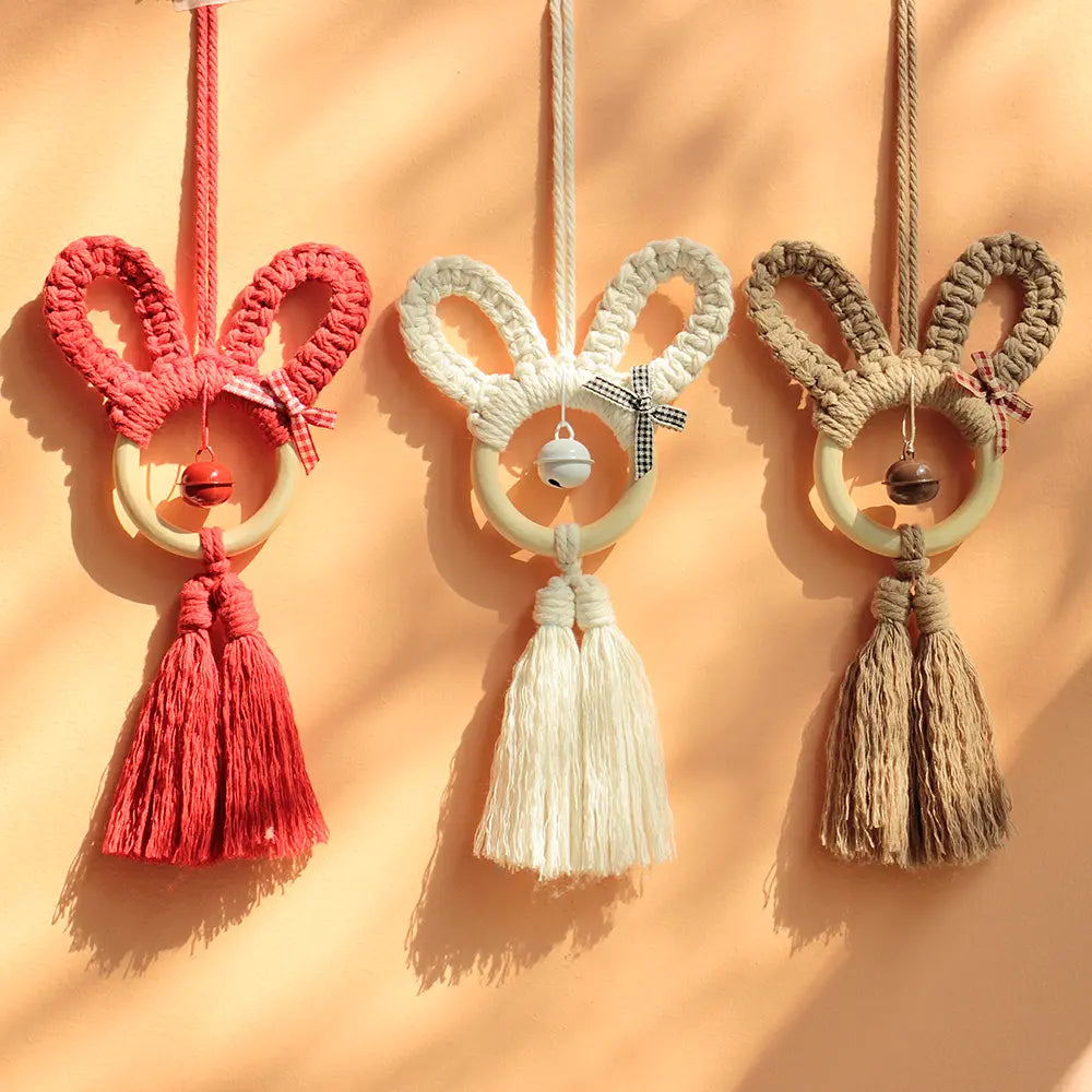 Macrame Kit for Beginners, Boho Rabbit Car Hanging DIY Craft Kit, Vintage Ethnic Ornament Making Set