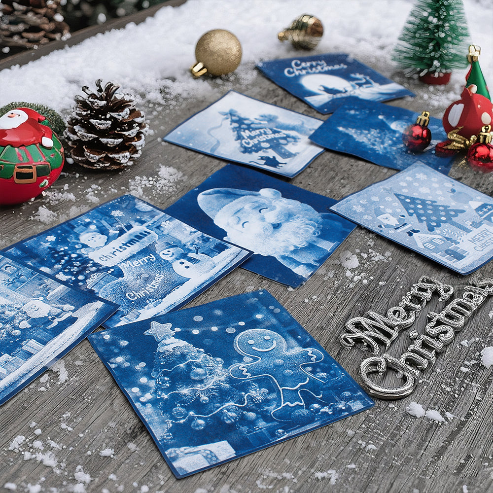 Christmas Cyanotype DIY Kit - 5 Sheets Sun Art Paper + 1 Christmas Film, Retro Printing/Mini Cyanotype Cards, For Beginners cyanotype set Retro Photography