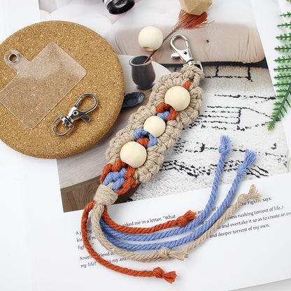 Wood Bead Fringe Keychain Weaving Kit Macrame Kit | Multi-Colors | Exquisite Design | Phone Pendant/Keychain | Beginner DIY Set