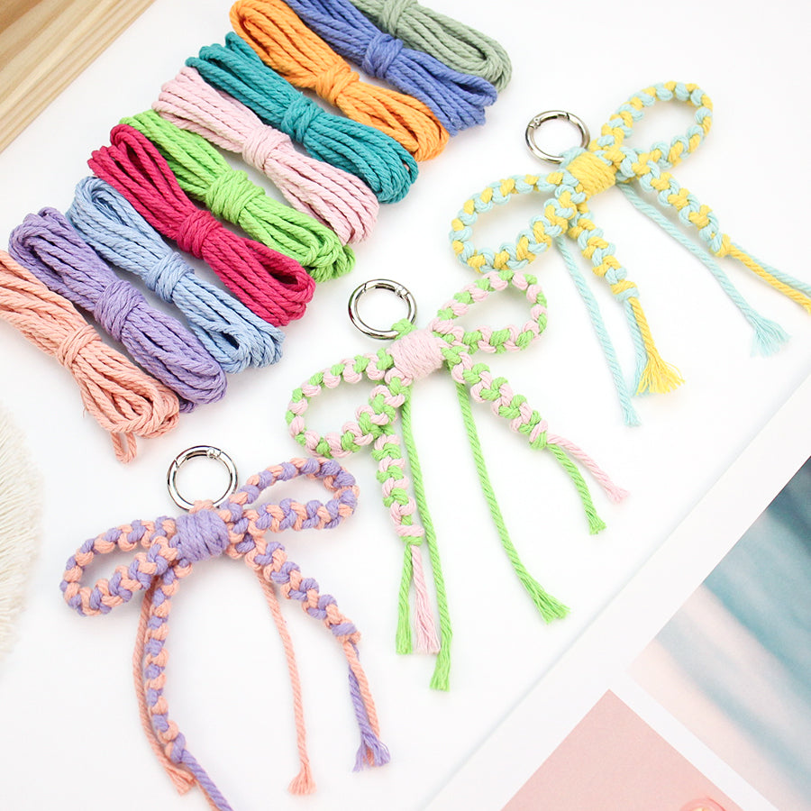 Bow Keychain Weaving Craft Material Pack Macrame Kit - High-quality Polyester Rope (2 meters each in 2 colors) with Tutorial, Key Ring with Spring Clasp, Phone Clip, Bohemian Style, Beginner-friendly