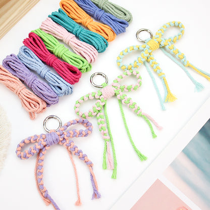 Bow Keychain Weaving Craft Material Pack Macrame Kit - High-quality Polyester Rope (2 meters each in 2 colors) with Tutorial, Key Ring with Spring Clasp, Phone Clip, Bohemian Style, Beginner-friendly