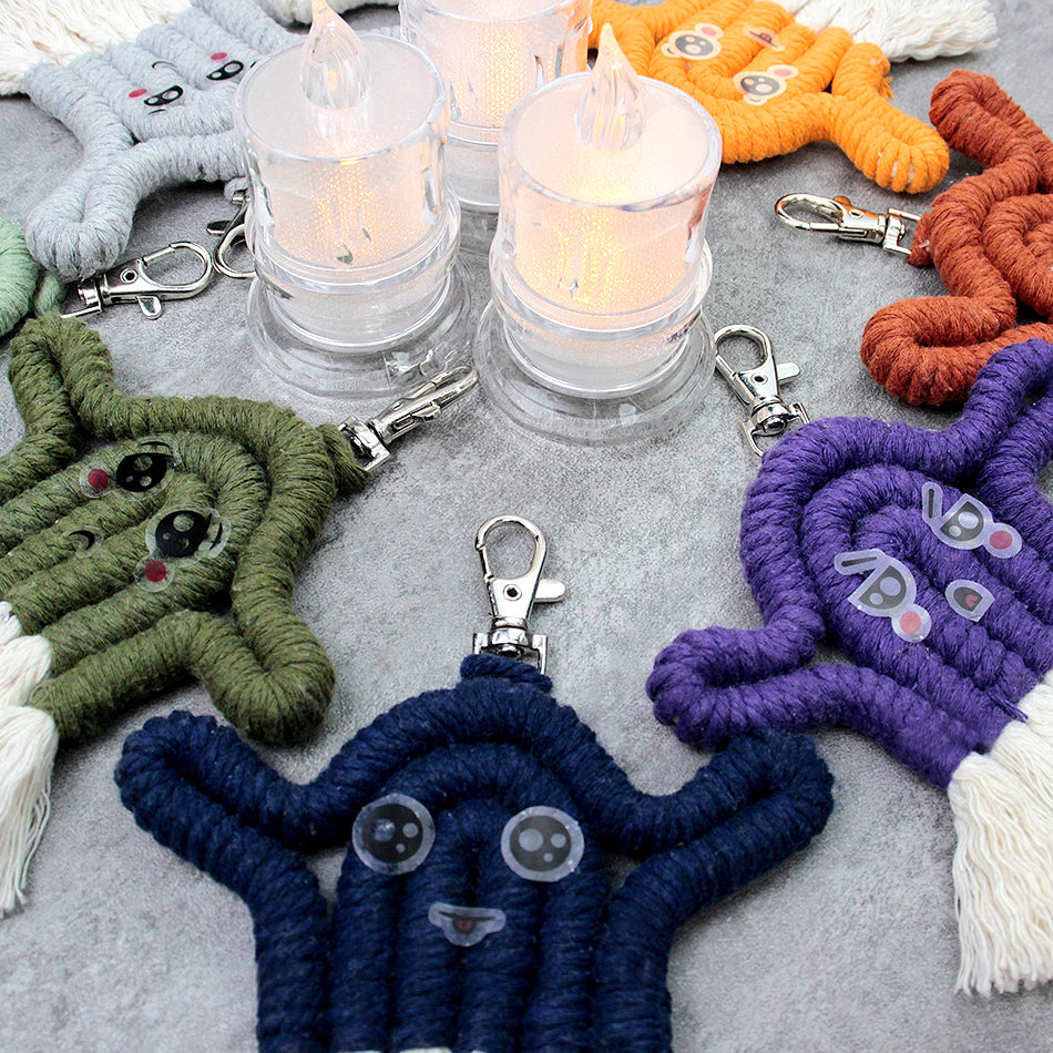Halloween Ghost Macrame DIY Kit - Handmade Weaving Supplies with English Tutorial | Whimsical Holiday Craft Set