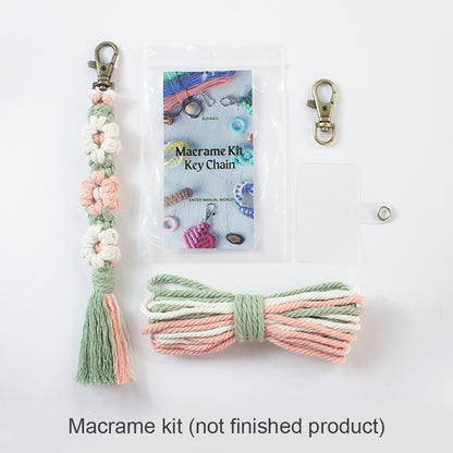 Macrame Kit Bohemian Style Interval Color Small Daisy Tassel Keychain Weaving Kit (Tassel Weaving Set): Polyester Rope, Tutorial, Antique Copper Lobster Clasp, Phone Clip. For Pendants/Bag Charms  Beginner Handmade DIY