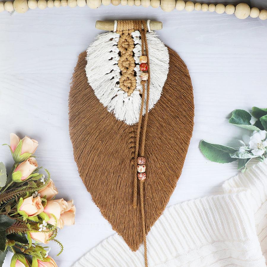 Macrame Kit Leaf Tapestry Weaving Kit | Avocado/Caramel Tones | Bohemian Style | Bedroom/Living Room Decor | Beginner-Friendly