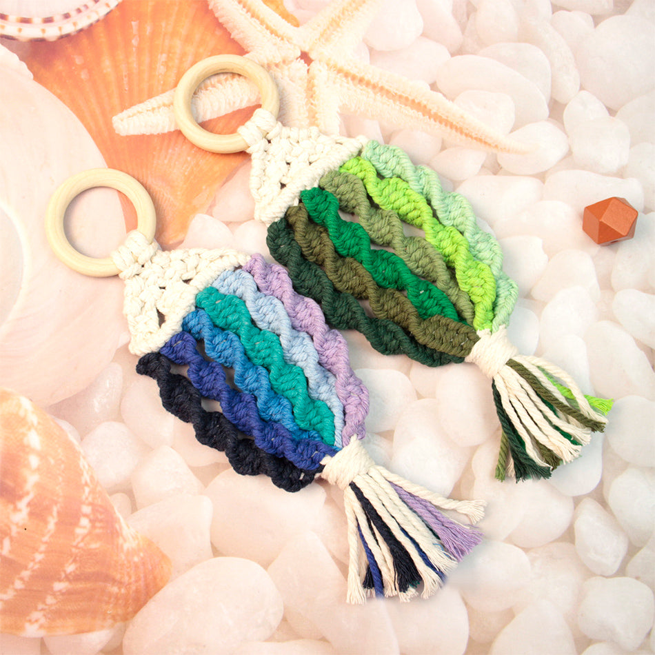 Macrame Kit Nautical Fish Charm Weaving Kit | 6-Color Gradient/Contrast | Bedroom/Living Room Decor | Beginner-Friendly