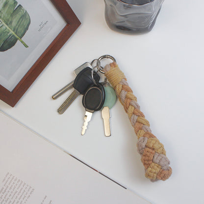 Three-Strand Flat Knot Keychain Weaving Material Pack Macrame Kit: High-Quality Polyester Weaving Rope, Detailed Tutorial, Key Ring Spring Clasp, Phone Clip. Braid Separately then Combine, Exquisite Bottom. For Beginners