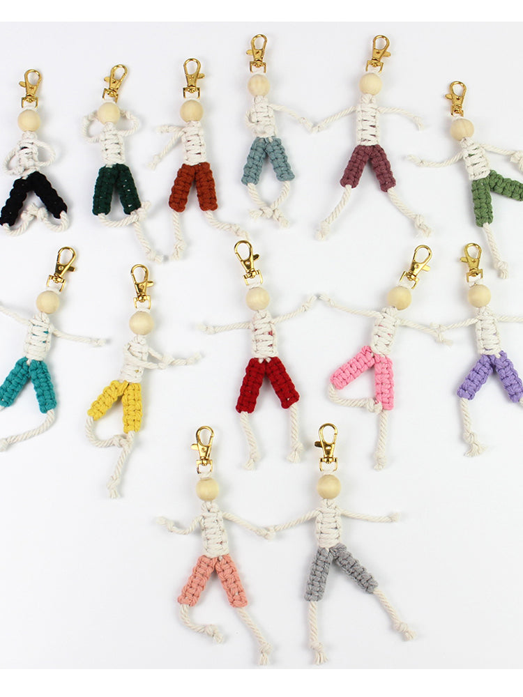 Macrame Kit: Boy-shaped Keychain Weaving Craft Material Package, including tutorials, complete materials, vivid and lifelike, multiple colors available. Keychain, small accessory, creative gift, suitable for beginners and DIY enthusiasts.