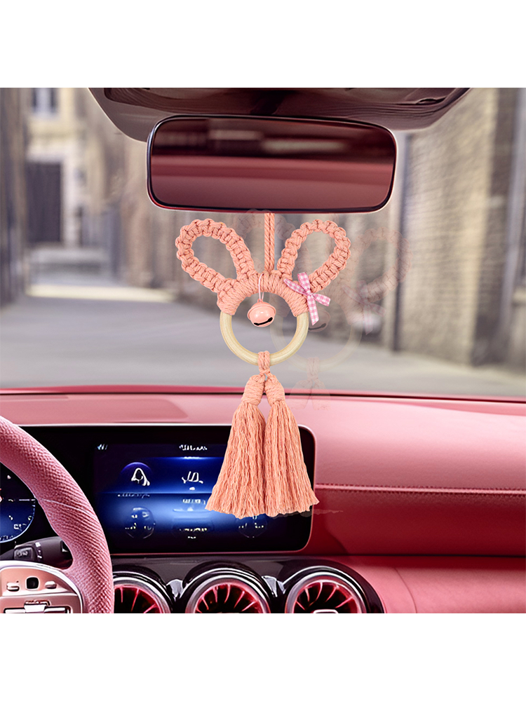 Macrame Kit Rabbit Ear Car Ornament Weaving Kit | Cute Rabbit | Animal Pendant | Beginner Weaving | Car Decoration | Handmade Gift