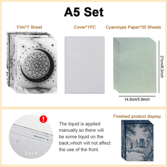 A5 Moon & Star Cyanotype Paper 30-Sheet Value Pack Cyanotype Set 7 Moon-Star Films Sun Art Paper Vintage Printing For DIY Gifting Sun Art Paper
