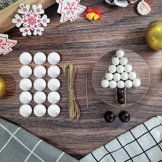 Christmas Wooden Bead Tree Weaving Kit Macrame Kit | Car/Home Use | 2-Color Beads (Exquisite Shape) | Holiday DIY Gift | Beginner-Suitable