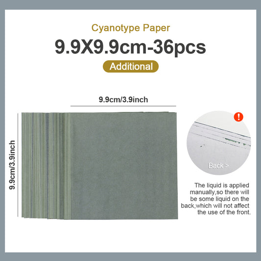 Cyanotype Set 9.9×9.9 Square Cyanotype Paper Kit 36-Sheet Large Stock-Up Pack Mini Cyanotype Cards For Vintage Photography/Interest Class Supplies