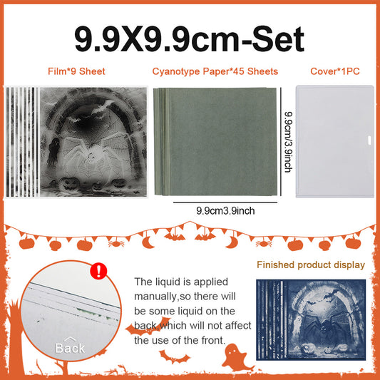 Halloween Cyanotype DIY Big Kit - 45 Sheets Sun Art Paper + 9 Halloween Films, Retro Printing/Mini Cyanotype Cards, For Beginners cyanotype set