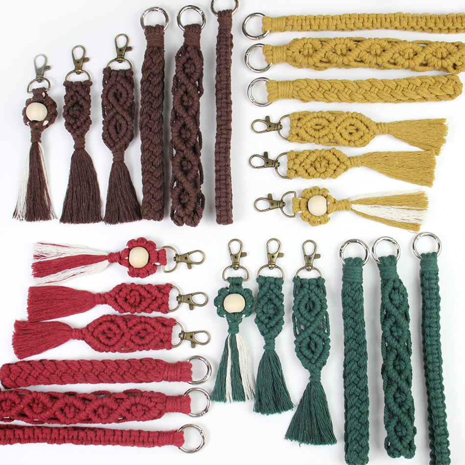 6-Piece Keychain Macrame DIY Kit - Handmade Weaving Supplies with English Tutorial | Craft Set for Multiple Keychains